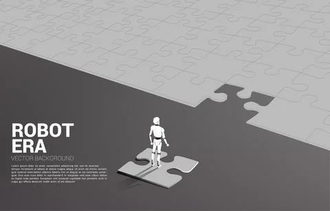 Robot standing on jigsaw. concept of artificial intelligence and machine lear 스톡 일러스트