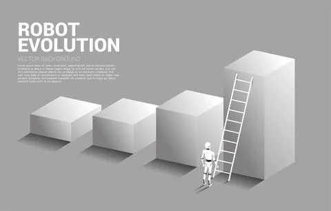 Robot standing to move up on bar graph with ladder. concept of artificial int イラスト素材