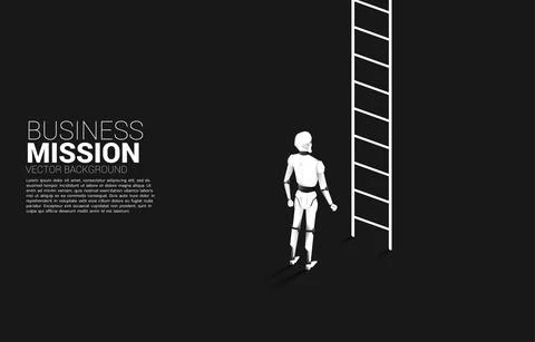 Robot standing to move up with ladder. concept of artificial intelligence and 스톡 일러스트