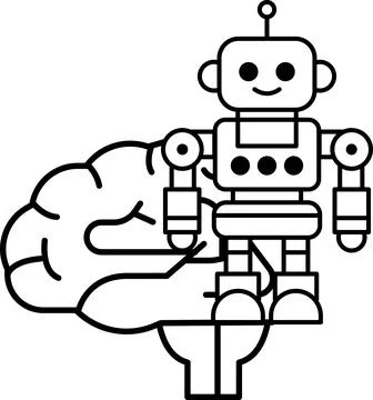 Robot is standing next to a brain Stock Illustration