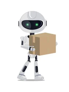Robot Standing with Parcel Vector Illustration Stock Illustration