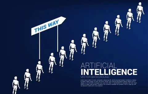 Robot standing in queue with direction. concept of artificial intelligence an 스톡 일러스트