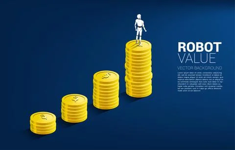 Robot standing on top of growth graph with stack of coin. concept of artifici Stock Illustration