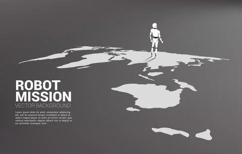 Robot standing on world map. concept of artificial intelligence and machine l 스톡 일러스트