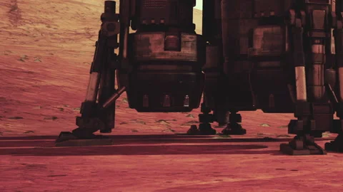 Robot stands on the surface of a red planet during exploration mission Stock Footage 344175196