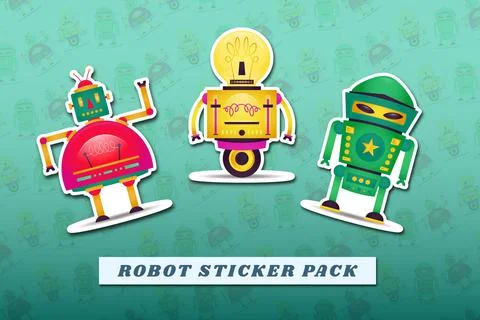 Robot Sticker Pack Stock Illustration