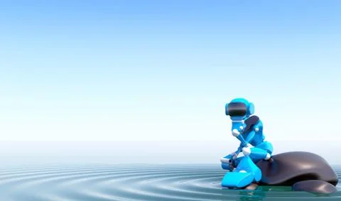 Robot on stone Stock Illustration