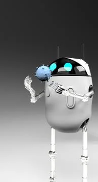 Robot studies a bacterium,robot with bacterium,3d render. Stock Photos