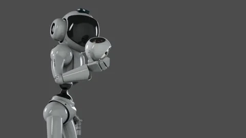 The robot studies the object levitating in his hand Stock Footage 254469218