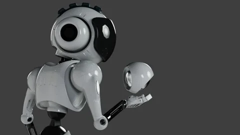 The robot studies the object levitating in his hand Stock-Footage 254469344