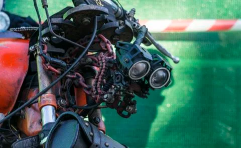 Robot Style Custom Headlight on a Motorcycle , Wall-E Looking Lights Motorbike Stock-Fotos