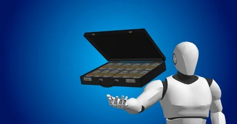 Robot with suitcase artificial intelligence Stock Footage 106645961