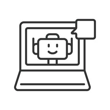 Robot support on laptop, icon in line design. Robot, support, laptop, AI Stock-Illustration