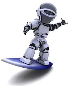 Robot with a surf board Stock Illustration
