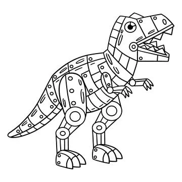 Robot T Rex Isolated Coloring Page for Kids Stock Illustration