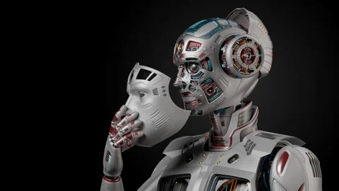 Robot taking off his mask 2 Stock Footage 255482703