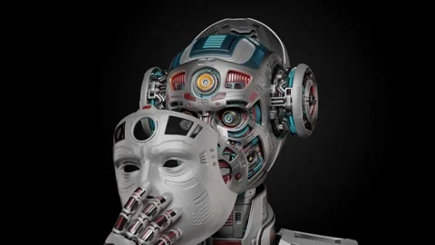 Robot taking off his mask 3 Stock Footage 255482695