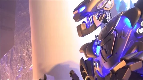 Robot talks with experts on innovation and artificial intelligence Stock Footage 83842907