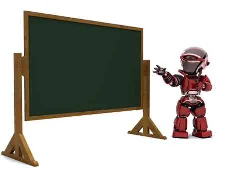 Robot teacher in classroom Stock Illustration