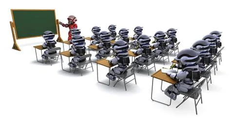 Robot teacher in classroom Stock Illustration