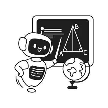 Robot Teacher Demonstrating Geometry on Blackboard Stock Illustration