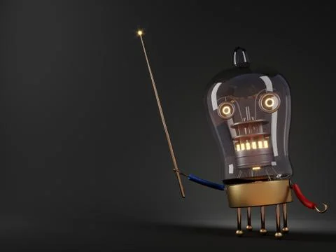 Robot teacher tube processor concept render humor Stock Illustration