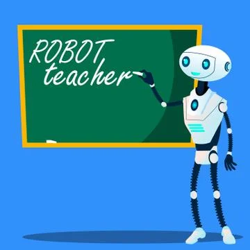 Robot Teacher Writes On Blackboard Vector. Isolated Illustration イラスト素材