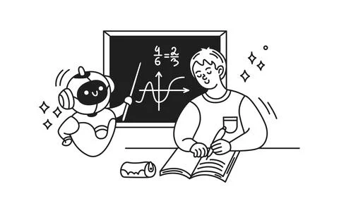 Robot Teaching Student Math in Classroom Stock Illustration