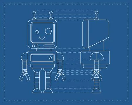 Robot Tech Circuit Blueprint Grid Line Art Illustration 스톡 일러스트