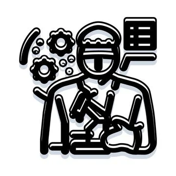 Robot technician performing maintenance and programming automation icon Illustration