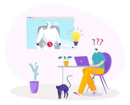 Robot technology at online support service, vector illustration, bot character Stock Illustration