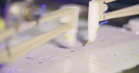 Robot test printed circuit board PCB, macro slow motion shot. Stock Footage 136243466