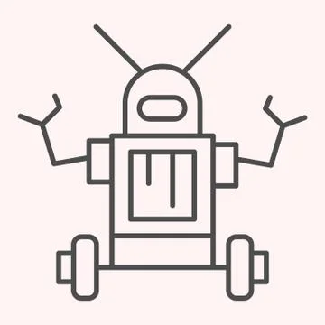 Robot thin line icon. Anthropomorphic android device with antennas on its head Illustrazione stock