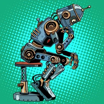 Robot thinker artificial intelligence progress Stock Illustration