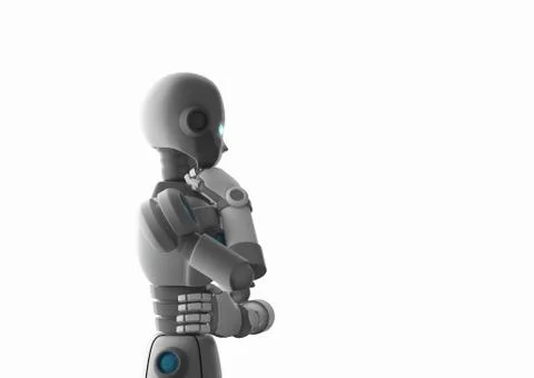 Robot thinking isolated on white, artificial intelligence in futuristic techn Illustrazione stock