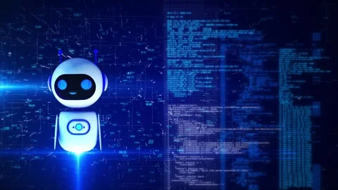 Robot thinking using virtual interface ai chatbot icon data processing Stock Footage 275894146