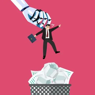 Robot throwing man in a trash can Stock Illustration