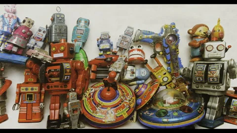Robot tin toyss fin Stock Footage 302915382
