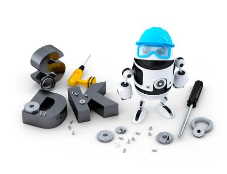 Robot with tools and SDK sign. Technology concept 스톡 일러스트