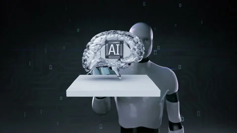 Robot touched artificial intelligence digital brain, AI cpu chip, 4k.1. Stock Footage 141184022