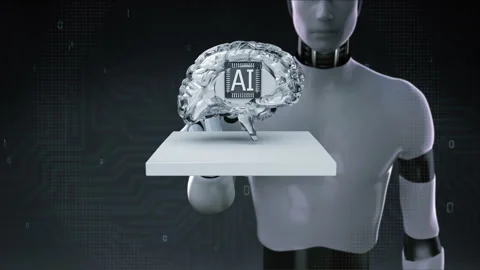 Robot touched artificial intelligence digital brain, AI cpu chip, 4k.2. Video stock 141184070