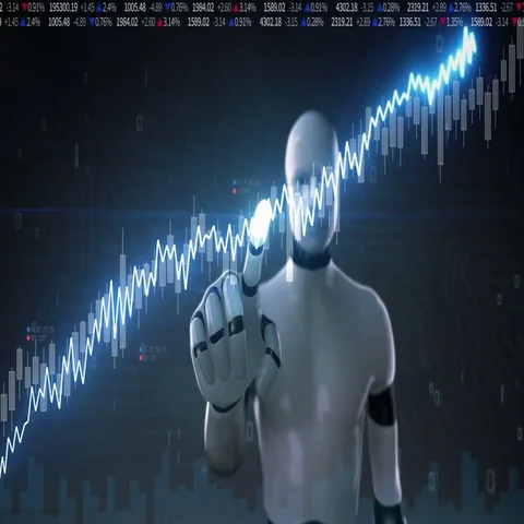 Robot touched Stock Market charts,graphs. increase line. Artificial Intelligence Stock Footage