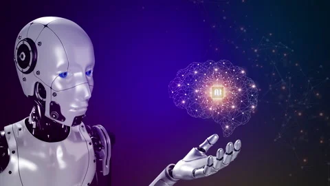 Robot touching brain with AI icon provide access information. Stock-Footage 240054074
