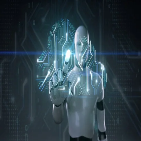 Robot touching cloud, Access Cloud computing service.Artificial Intelligence Video stock 69437237