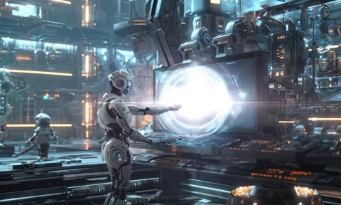 A Robot Touching Computer Screen Stock Footage 294669795