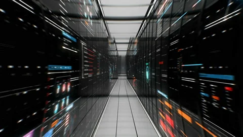 Robot touching Data cloud server room with UI, ending green screen, 4k.1. Stock Footage 100022529