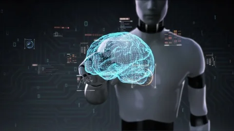 Robot, touching digital brain, grow future artificial intelligence.2. Stock Footage 81015397