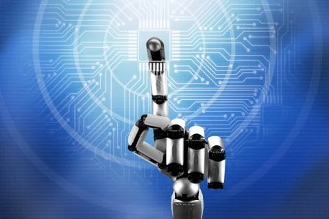 Robot Touching Digital Circuit Board Stock Photos