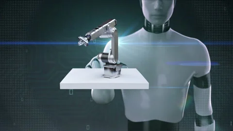 Robot touching robot arms on a square, smart factory, 4k animation. Stock Footage 143449916