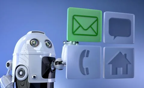 Robot touching virtual mobile icons Stock Illustration